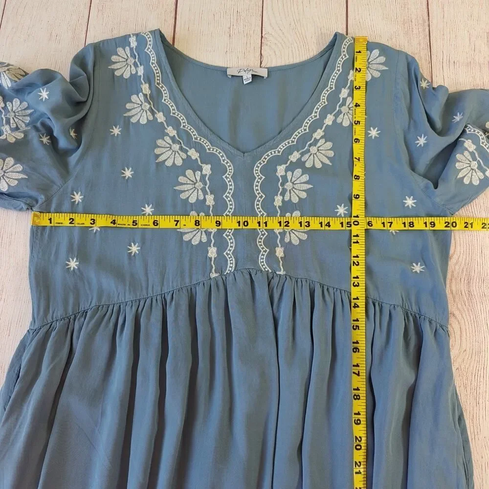Polagram embroidered floral boho short sleeve dress sz L - Picture 7 of 10